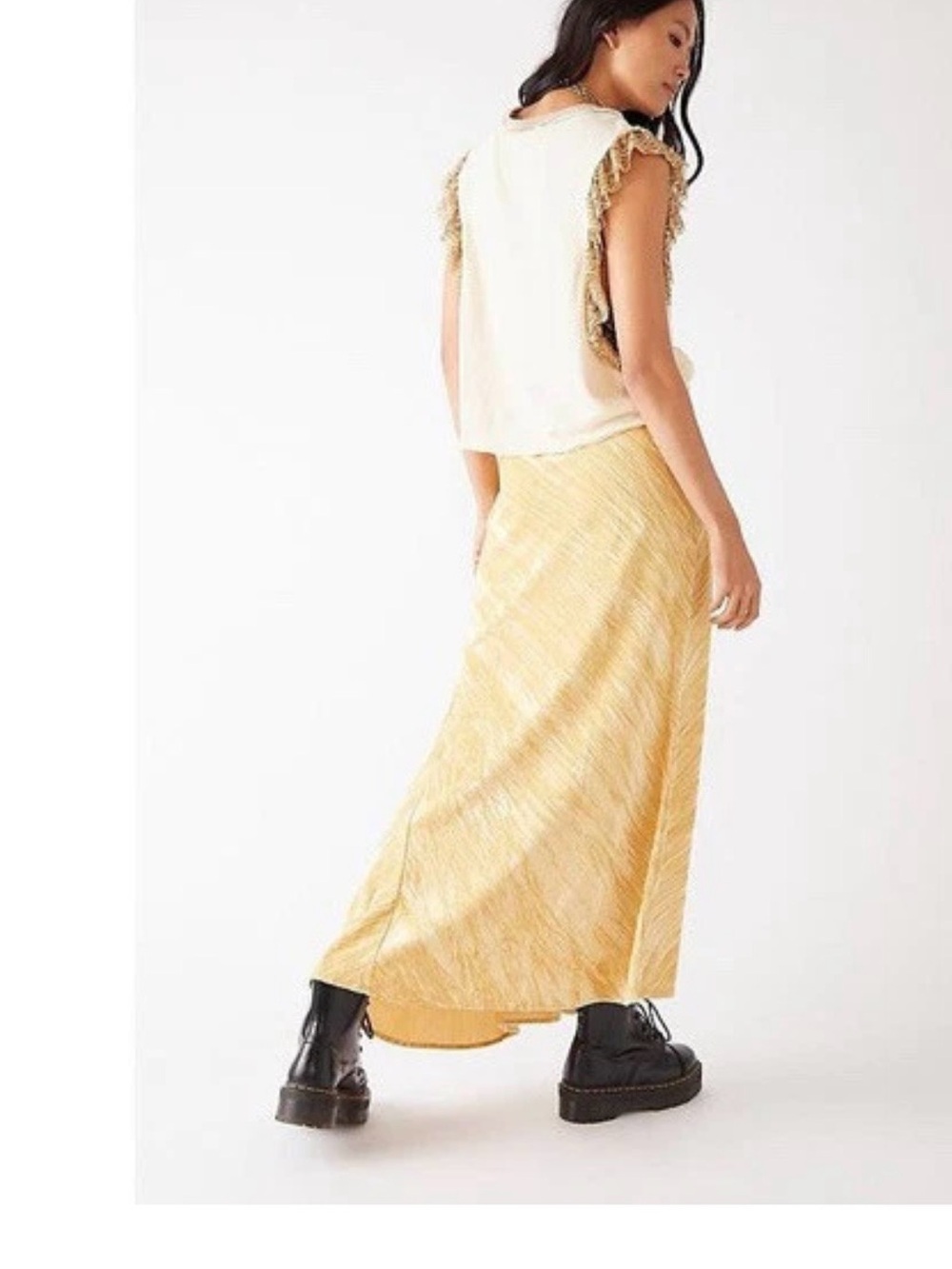 Free People Hay There Noa Velvet Slip Maxi Skirt in a gold yellow - Picture 4 of 9